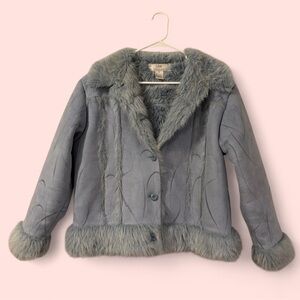 Y2K Icy Blue Faux Fur Trim Jacket Lisa International | Size L